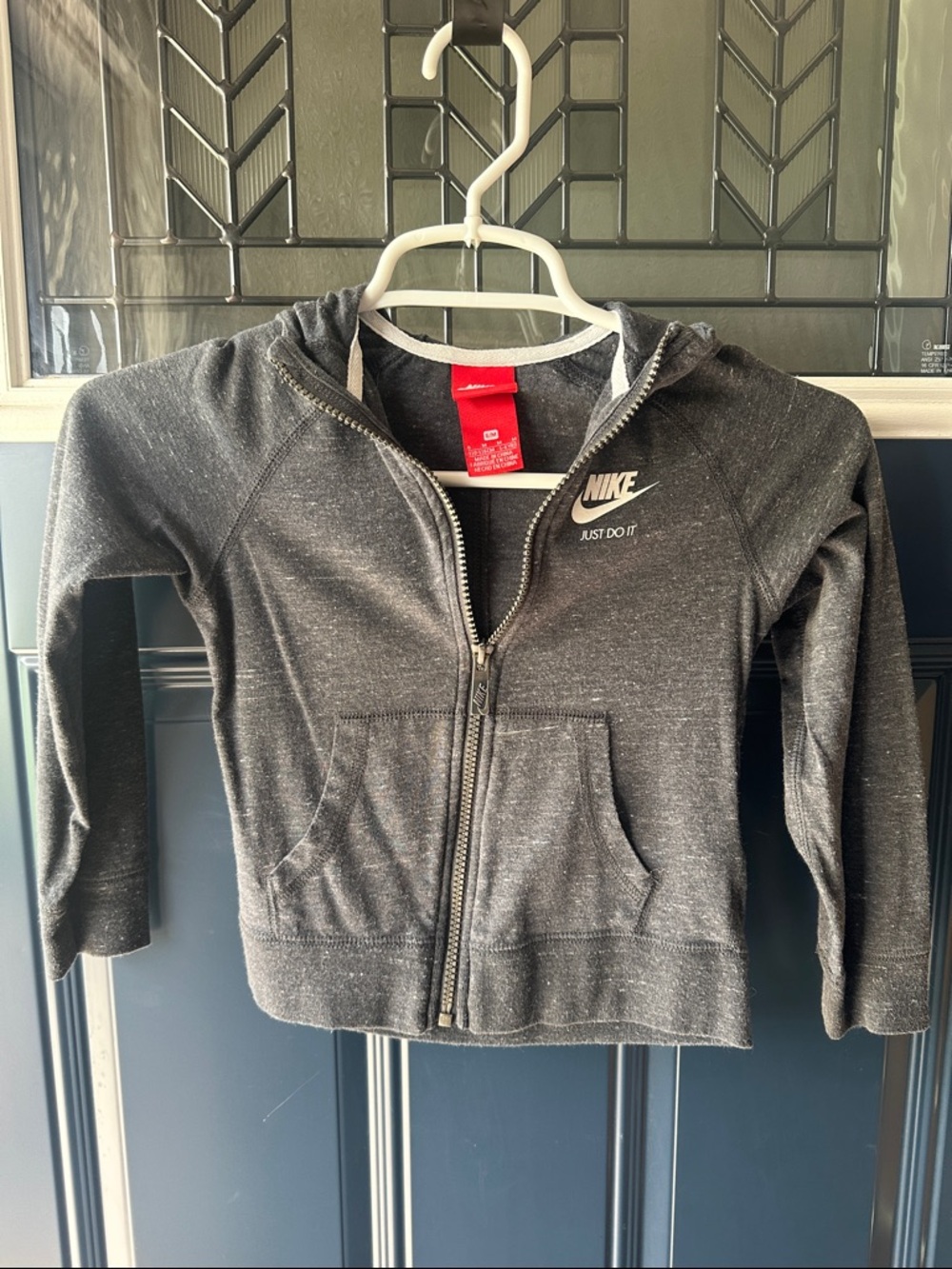 Nike Kids Dark Gray Zip Hoodie with White Logo